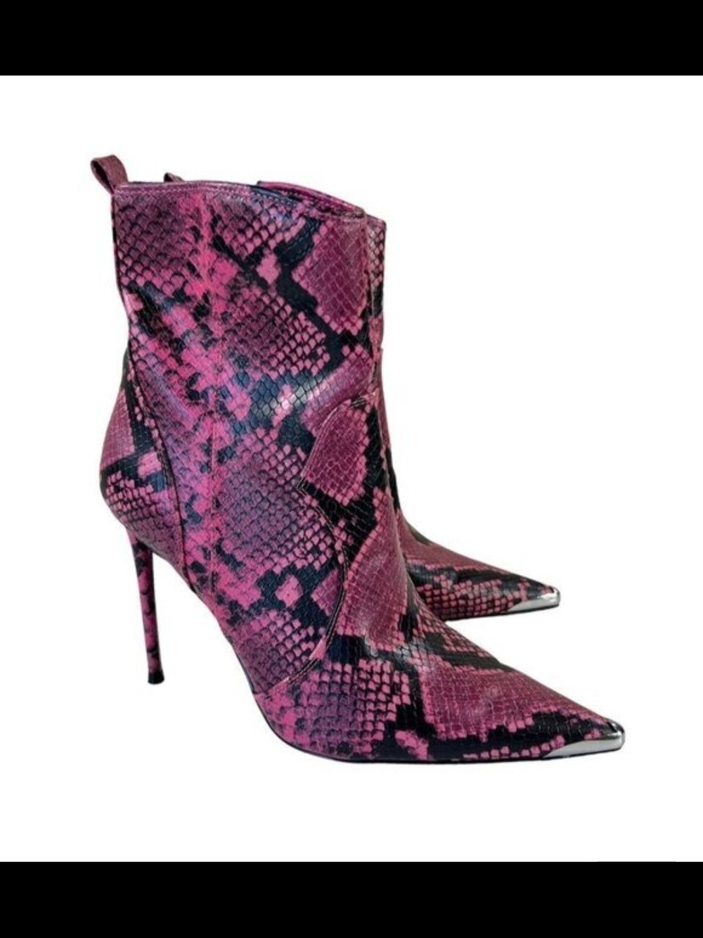 Winnie Harlow/Steve Madden Pink Snake-Print Pointed Stiletto Heel Boots,SIZE 7.5